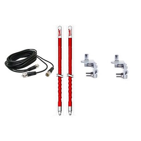 NEW 2 FIRESTIK 2 KW3 R 3FT RED CB ANTENNAS  12FT DUAL COAX  BRACKETS & STUDS