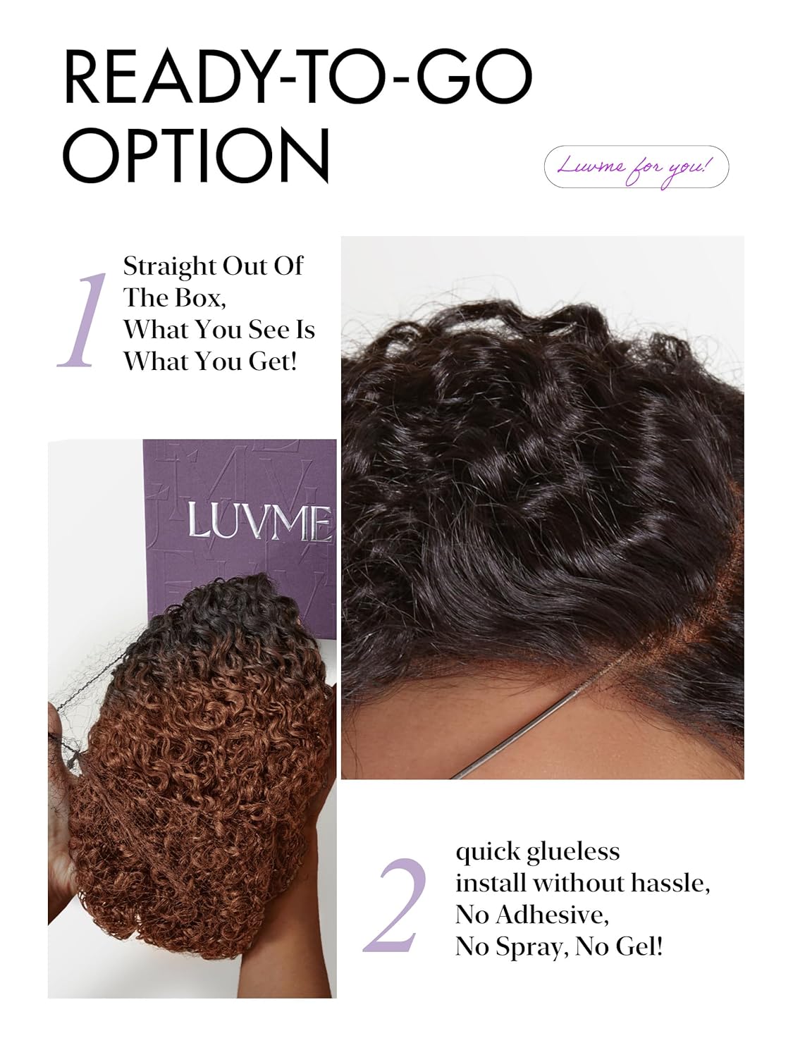 LUVME HD Lace Closure Kinky Curly Bob Wig 8" Ombre Mix Brown Human Hair Pre Cut Glueless C-Side Parted For Women