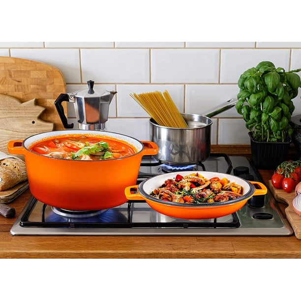 Bruntmor 2 In 1 Enameled Cast Iron Double Dutch Oven Skillet Lid 5Quart 1