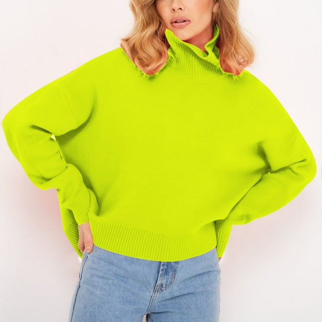 Chandail pour Femmes Couleur Unie Pulls pour Femmes Mode Col Haut Tricot Grand Col Rond Haut Tricoté