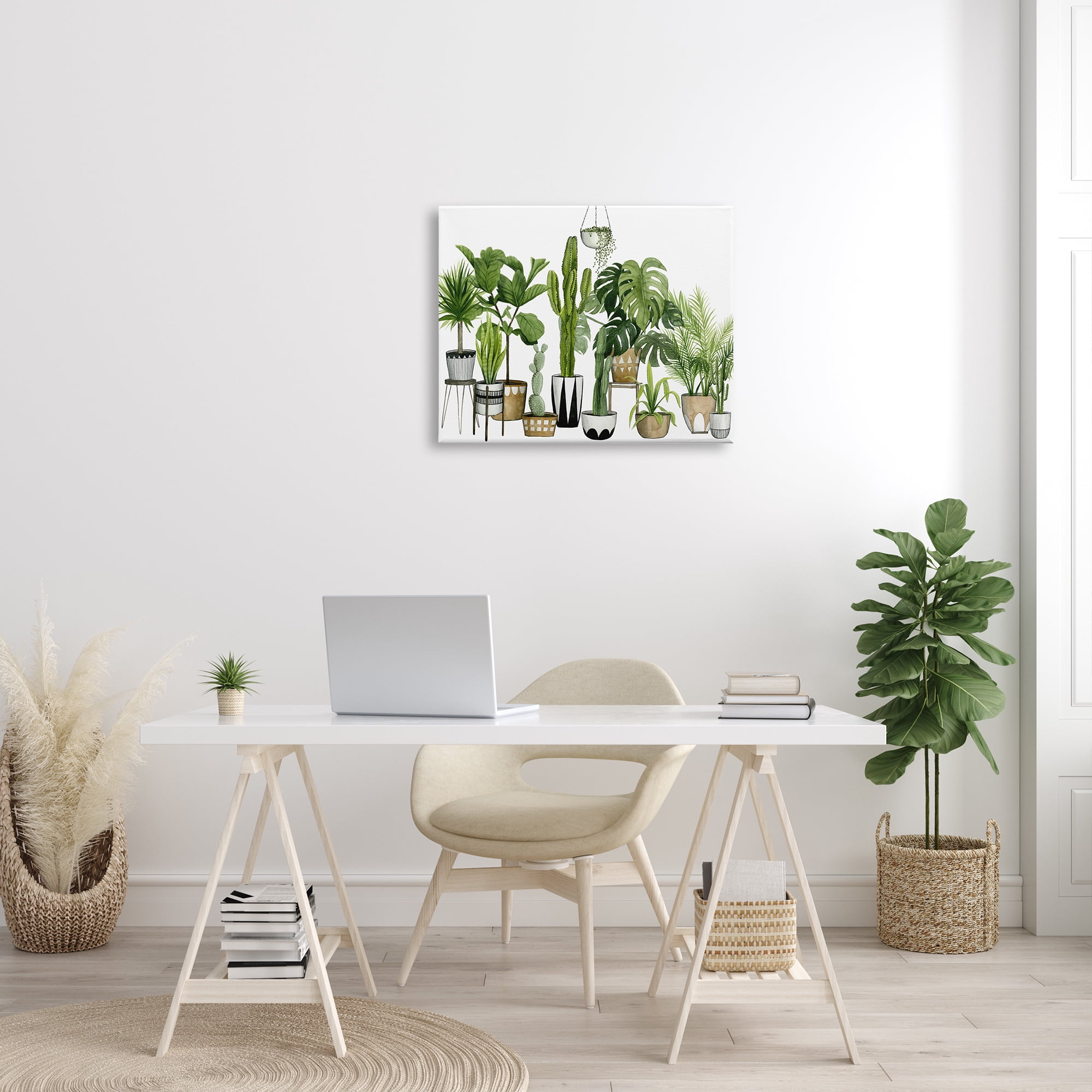 The Stupell Home Decor Collection Boho Plant Scene with Cacti and Succulents in Geometric Pots Watercolor Oversized Stretched Canvas Wall Art, 24 x 1.5 x 30