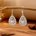 thumbnail image 3 of Lancharmed 925 Silver Plated Teardrop Dangle Earrings for Women Cubic Zirconia Filigree Leverback Hypoallergenic Earring for Gifts, 3 of 9
