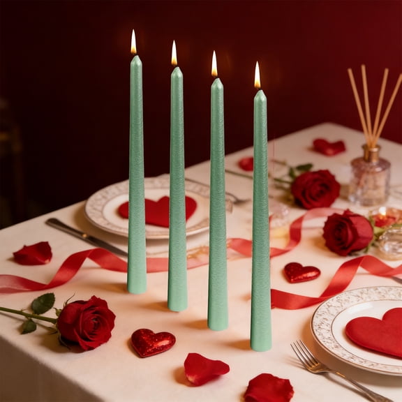 Eespoir 4pcs/box Net Red Restaurant Plating Thread Candle, Long Pole Candle For Romantic Wedding Decoration, Wax Candle For Table Centerpiece, Event, Ambiance(Green)
