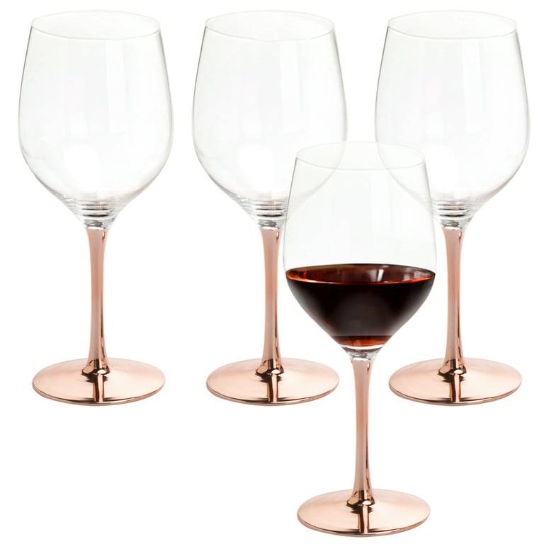 MyGift Modern Copper Accent Stemless Wine Glass Set, Red Wine  Glasses Set of 4: Wine Glasses