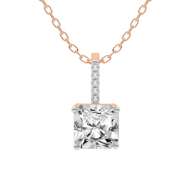 Diamond Pendant Necklace For Women | 2 Carat IGI Certified Radiant Shape  Lab Grown Diamond | Lucida Four Prong Lab Diamond Pendant Necklace In 14K 