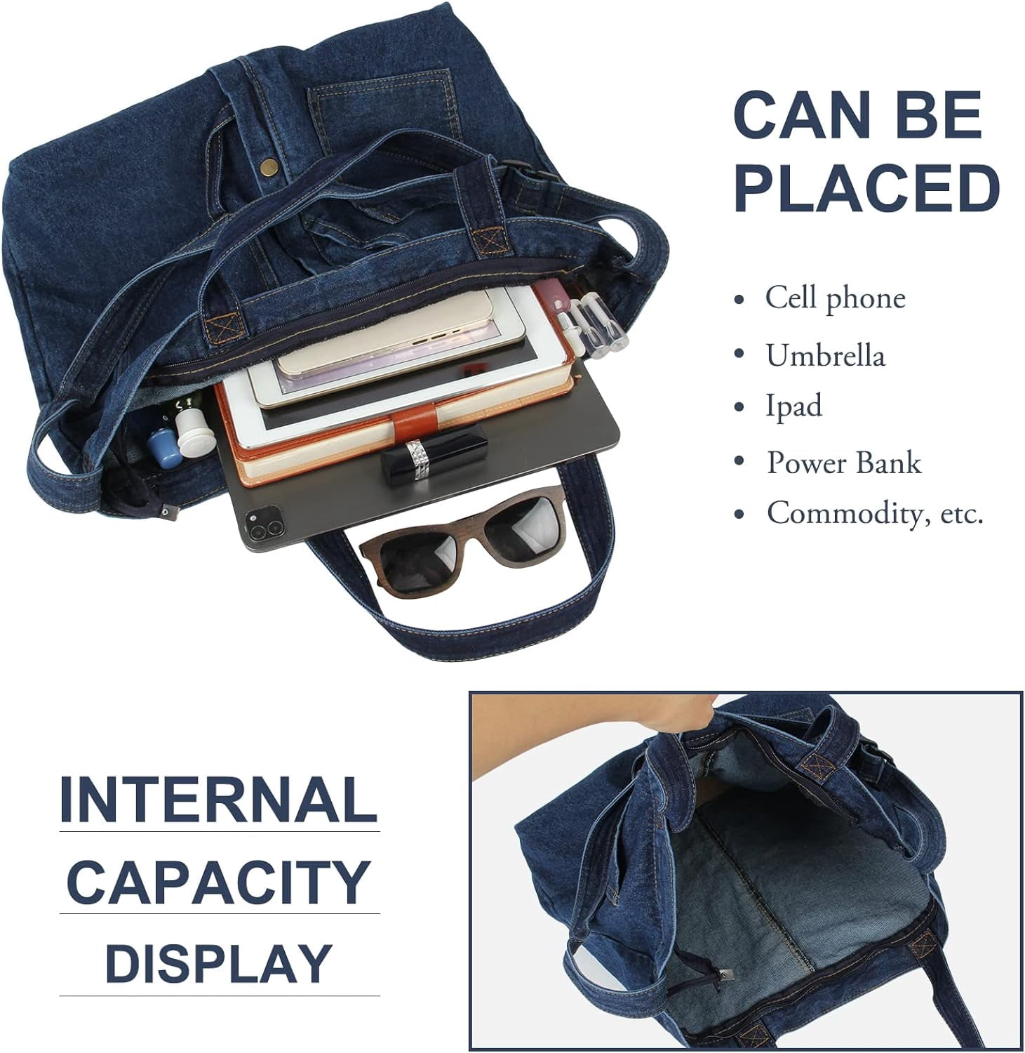 Soft Denim Handbag for Women Casual Hobo Tote Bag Retro Crossbody Bag Large Capacity Denim Purses