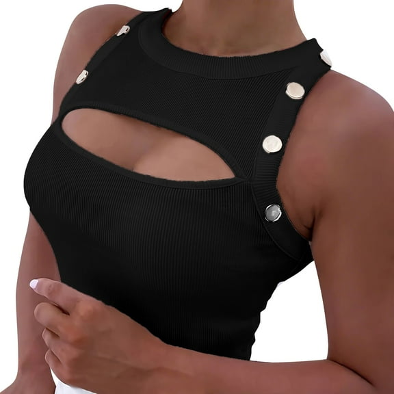 Jxximdong Tank Top for Women Women's Solid Color Button Sexy Hollow Chest Vest Sexy Top Spring Tops for Women