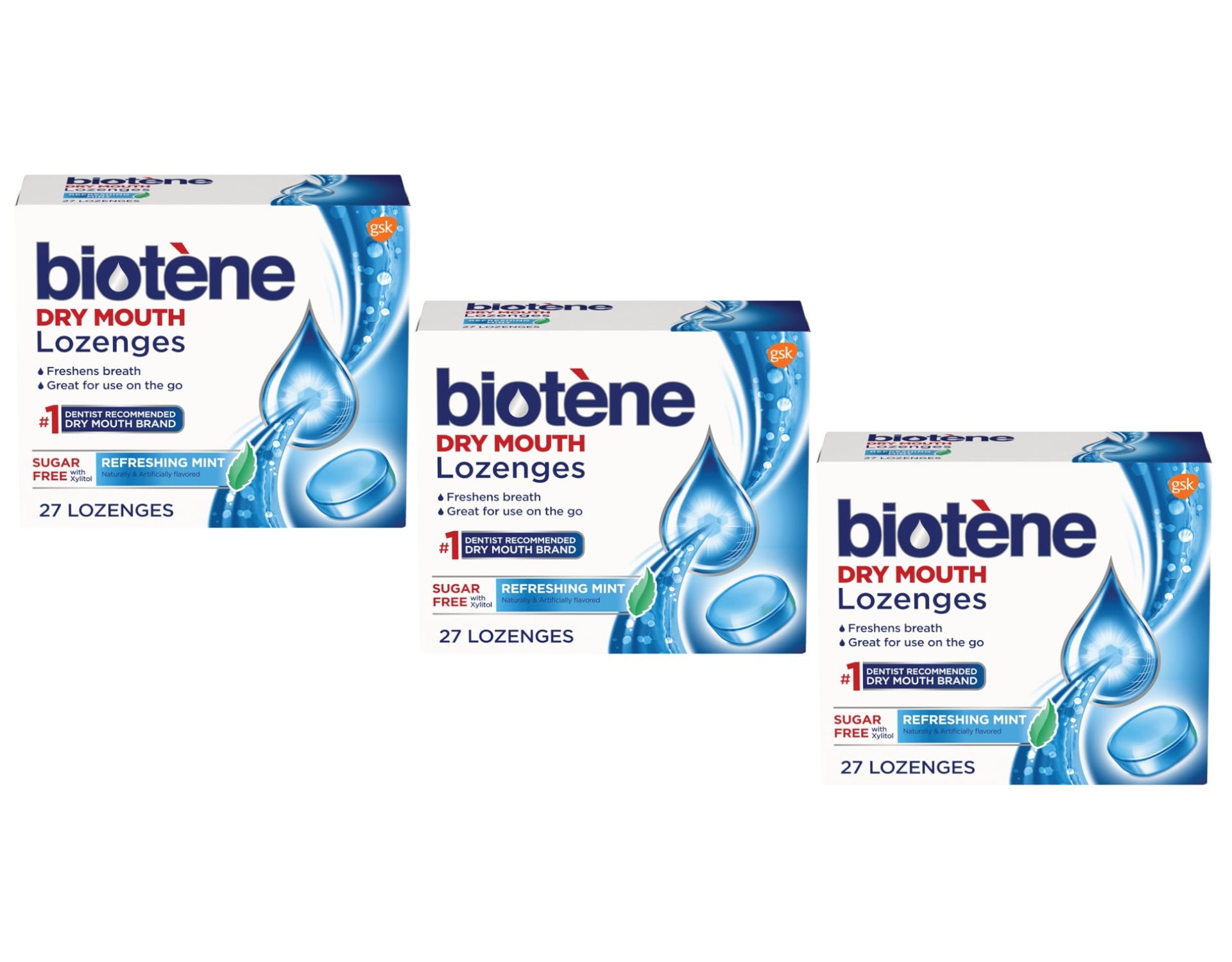 3 Pack Biotene Dry Mouth Lozenges for Fresh Breath, Refreshing Mint, 27 ...