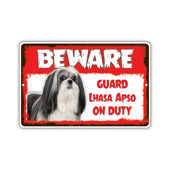 Beware Guard Lhasa Apso Dog On Duty Novelty Aluminum Metal 18"x24" Sign