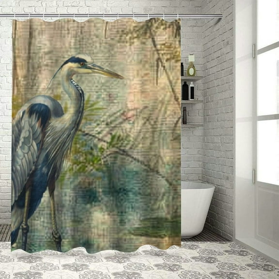 BCIIG Blue Heron Washable Shower Curtain Chic Modern Bathroom Decor 36"x72