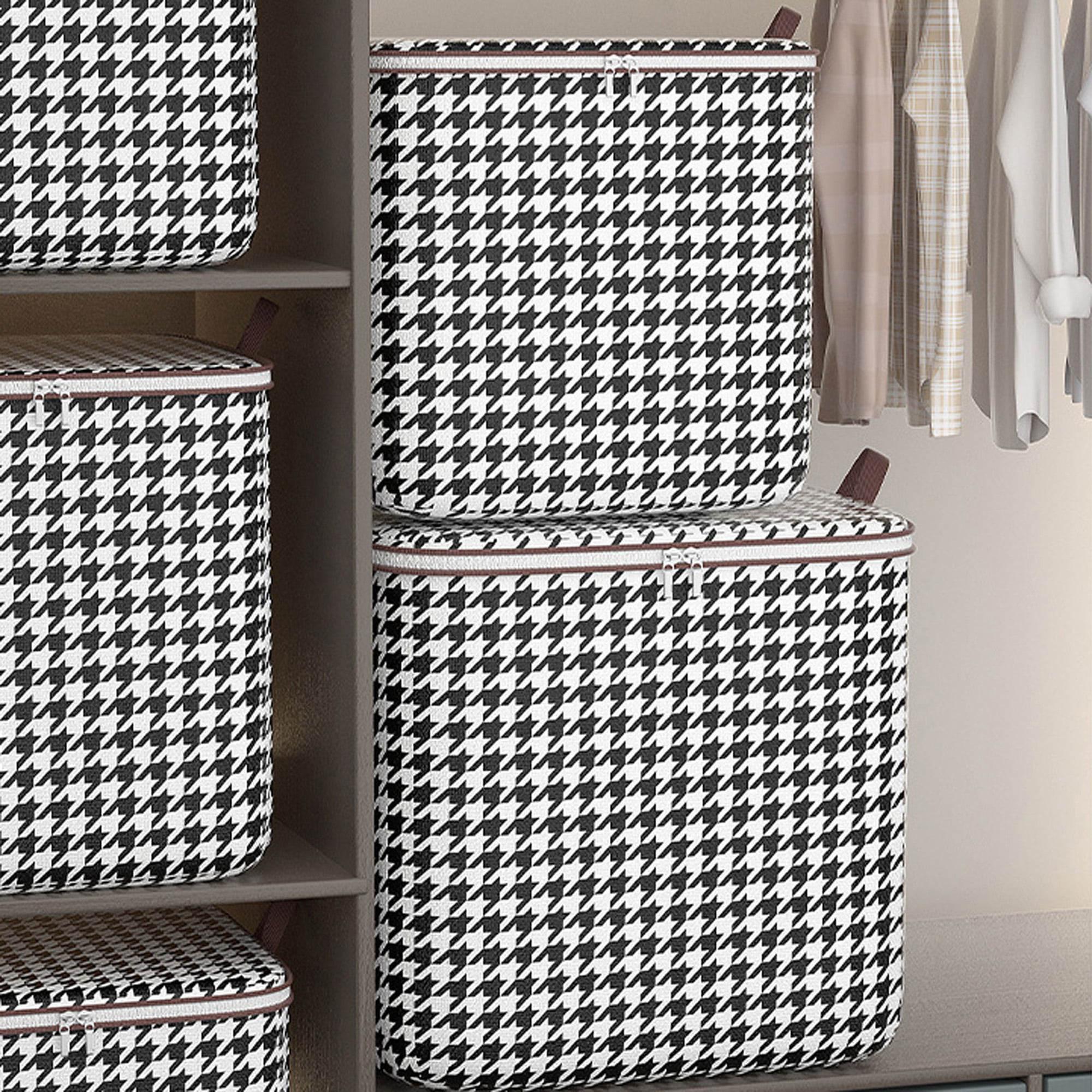 Houndstooth Blanket Storage Bags With Zipper, Foldable Comforter Storage Bag,  Large Organizers For Blankets, Pillow, Quilts, Linen, Dustproof Storage  Containers - Temu