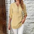 thumbnail image 4 of Turilly Women's Gingham Plaid Button-Up Shirt, V-Neck 3/4 Sleeve Tunic Top with Roll Up Tab Sleeves Casual Spring Blouse, 4 of 6