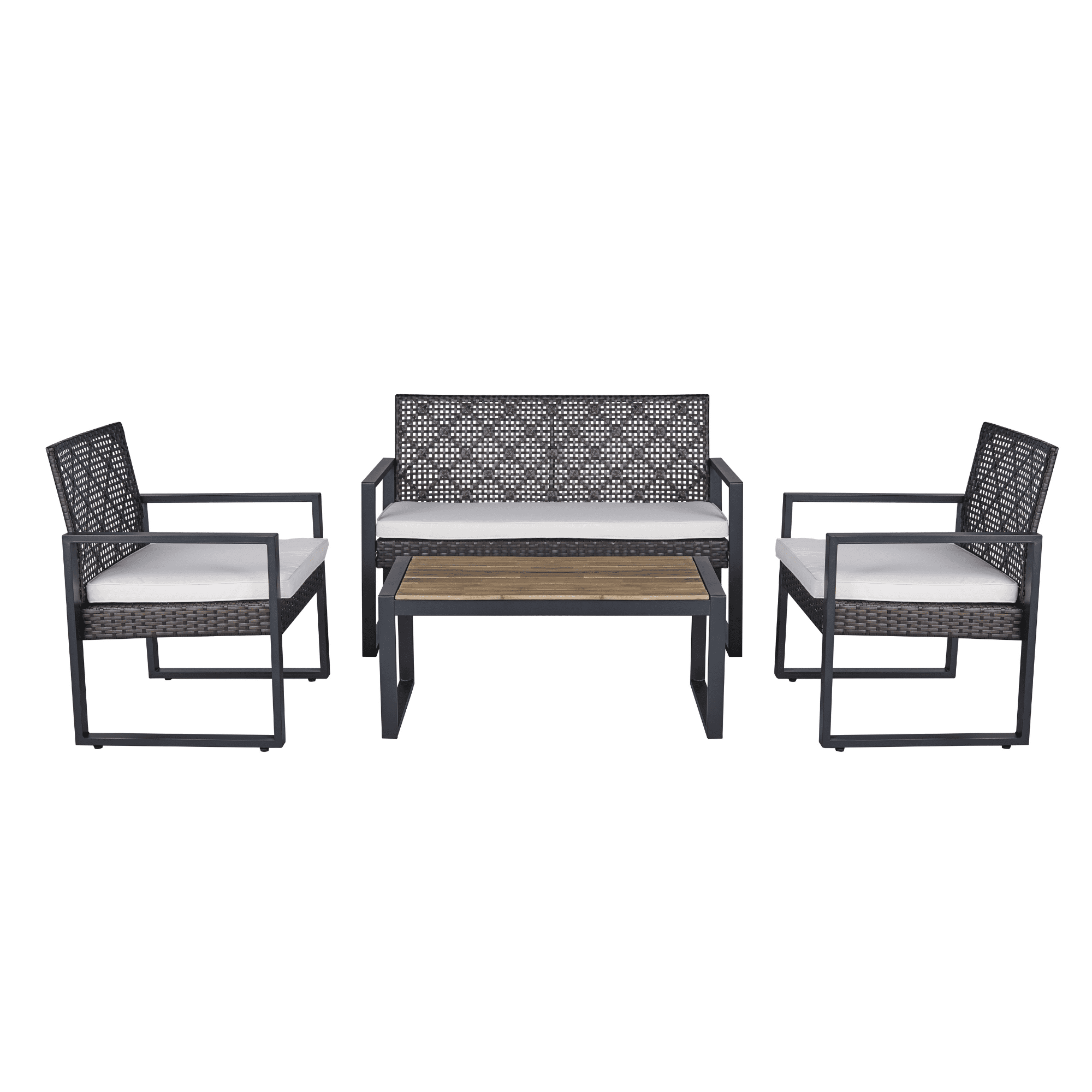4-Piece Outdoor Furniture Set,  Backyard Rattan Patio Table Set Cushioned for 4, All-Weather Conversation Set with Table for Porch Furniture for Garden Lawn Backyard