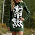 thumbnail image 2 of Xijirk Women Halloween Skeleton Rose Printed Mini Dress Long Sleeve Neck Bodycon Lace Outfit for Cosplay Party Festival Casual Gathering Wear,S, 2 of 5