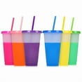 thumbnail image 2 of Artrylin 6pcs Party Cup Tumblers,Reusable Color Changing Cups, 16oz Plastic Cold Drink Cups with Lids and Straws BPA Free Adult Kids Summer Winter Coffee Tumblers, 2 of 8