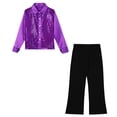 thumbnail image 3 of Alvivi Kids Boys Disco Choir Latin Jazz Dance Outfit Sparkle Shirt Blouse Tops with Flared Pants Set Purple 12, 3 of 5