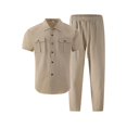 thumbnail image 4 of StSilkitty 2 Piece Outfits for Mens Short Sleeve Button down Shirts and Drawstring Pants Sets Summer Casual Outfit with Pocket, 4 of 6