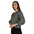thumbnail image 3 of Bimba Balloon Sleeve Top Button-Down Shirt Summer Loose Fit Pleated Blouse For Women's, 3 of 7