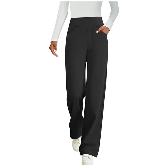 Yoga Pants for Women Casual Smart Pants Straight Leg High Waisted Office Work Formal Pants with Pockets Casual Stretchy Lounge Pants Plain Active Wear