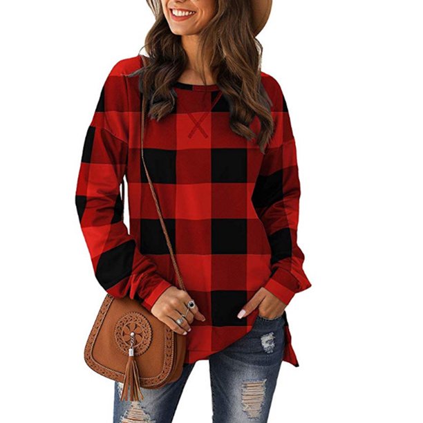 leopard buffalo plaid long sleeve blouse
