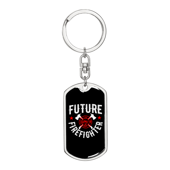Future Logo Fire Department Firefighter Stainless Steel or 18k Gold Premium Swivel Dog Tag Keychain