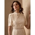 thumbnail image 6 of Apricot Floral Lace High Neck Short Sleeve Sheath Midi Dress, 6 of 30