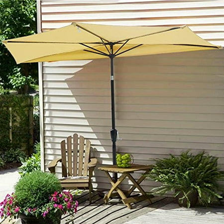 Balcony Umbrellas 10Ft Beige Outdoor Patio Half Umbrella Cafe Wall Balcony Door 5 Ribs Tilt Aluminum Sun Shade ()