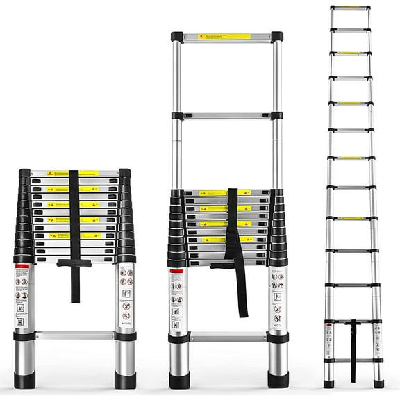 12.5 FT Telescoping Ladders Heavy Duty Aluminum Collapsible Ladder Load Bearing 330 LBS Extension Ladders Applicable to Household Use Outdoor Work