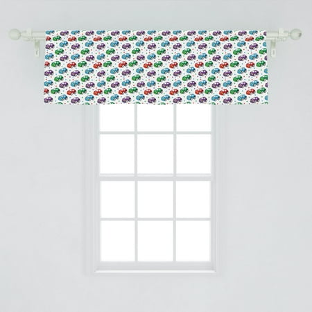 Play Curtain Cars Window Valance, Children Baby Boy Toy Pattern with Dots Number 5 Cars for Joyous Play Time, Curtain Valance for Kitchen Bedroom Decor with Rod Pocket, by Ambesonne ()