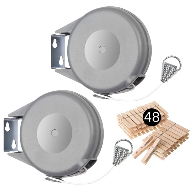 Summala 2PCS Tendedero Retráctil, Tendedero para Exteriores y Interiores, Ajustable de 15 Metros con 48 Clips para Balcón, Patio, Camping, Fácil Instalación