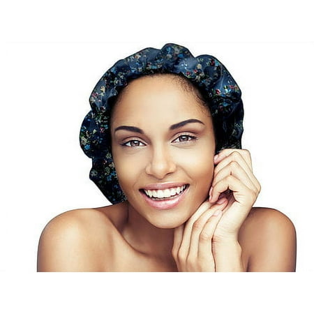 Glow by Daye Satin Bonnet, Adjustable/Reversible Satin Sleep Cap, Navy Thai