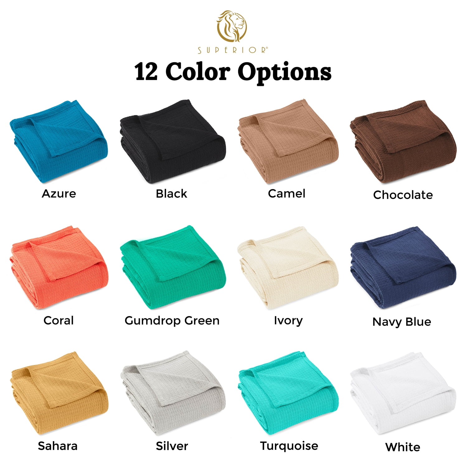 Superior Waffle Weave Knit Cotton Blanket, Full/ Queen, Black