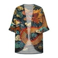 thumbnail image 4 of miqiqism Womens Lightweight Cardigan Trendy Cozy Loose fit Dragon Printed Kimono Cover up Lightweight Blouses Juniors Fashion Open Front Pleated Cardigans,R#02_Red,Medium, 4 of 5