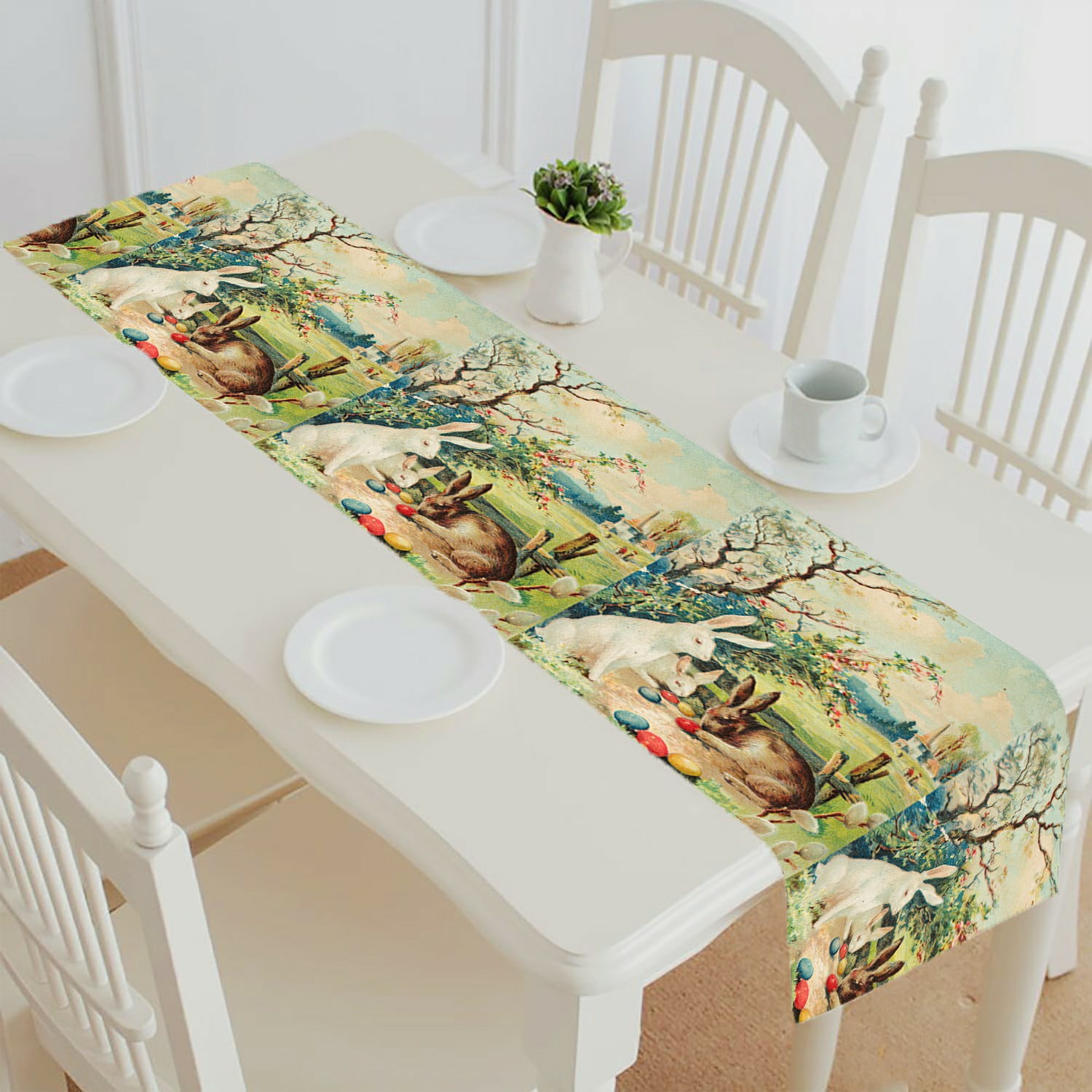 ECZJNT Old Photo Hares With Easter Eggs table runner table cloth tea