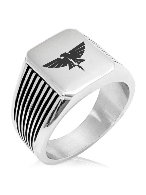 Stainless Steel Zeus Greek God of Sky Needle Stripe Pattern Biker Style Polished Ring