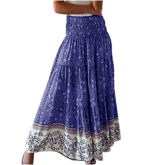 Women Fashion Comfortable Daily High Waist Print Retro Long Skirt