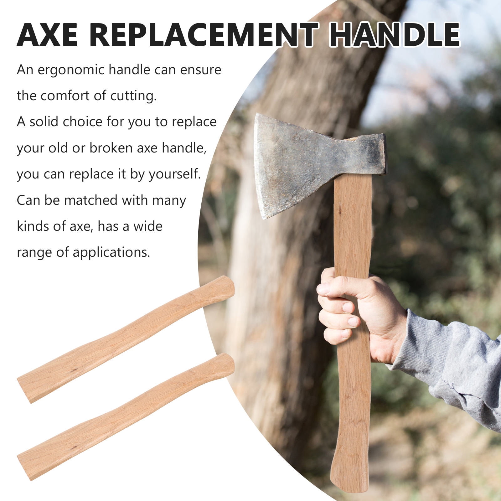 Mobestech Wood Hatchet Handle Ergonomic Comfort 2Pcs 15.72Inch