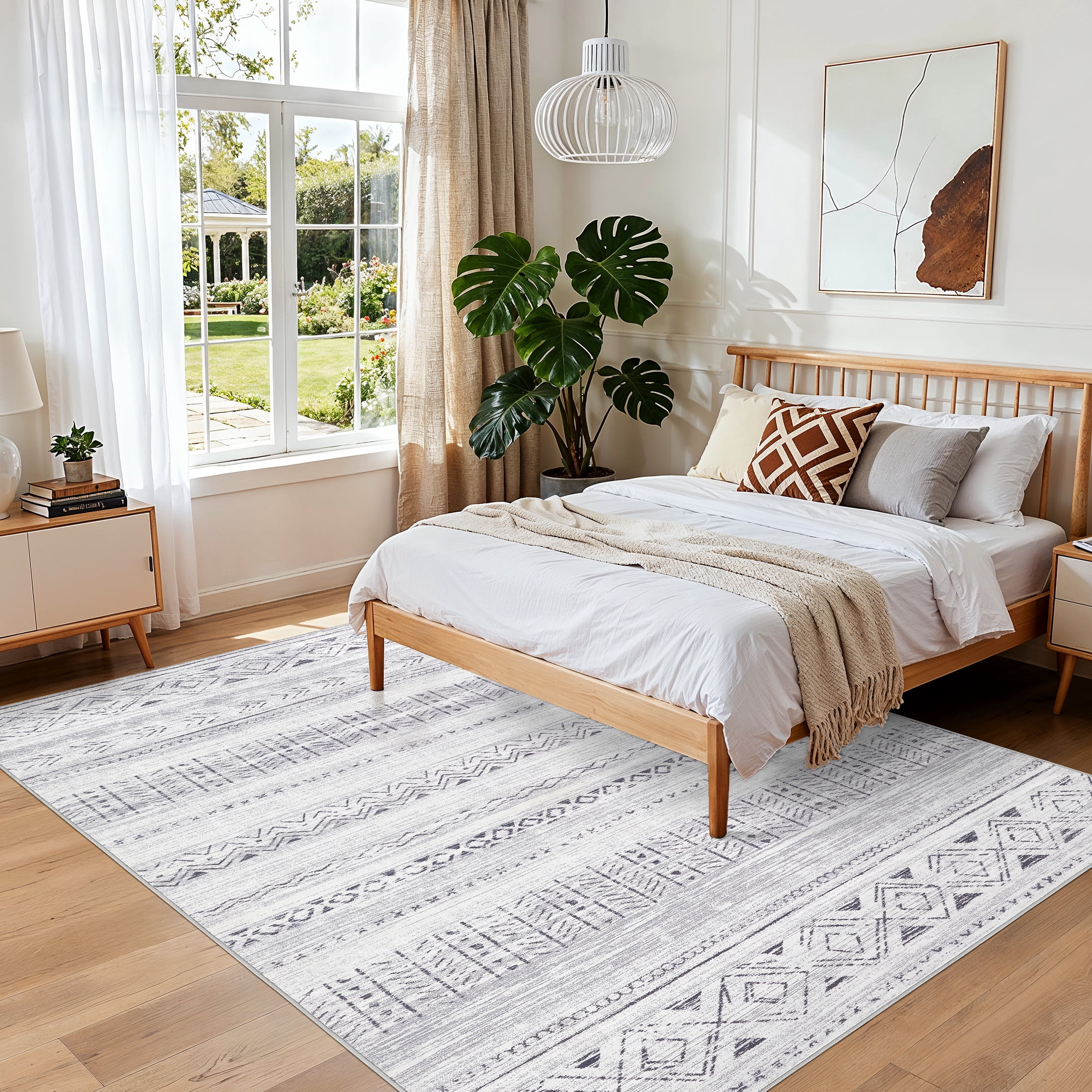 UERMEI 10'x14' Area Rugs for Living Room, Washable Rugs Boho Moroccan Area Rug Soft Neutral Geometric Bohemian Carpet Distressed Indoor Rug for Bedroom Dining Room Office Foldable Nonslip Rug, Gray