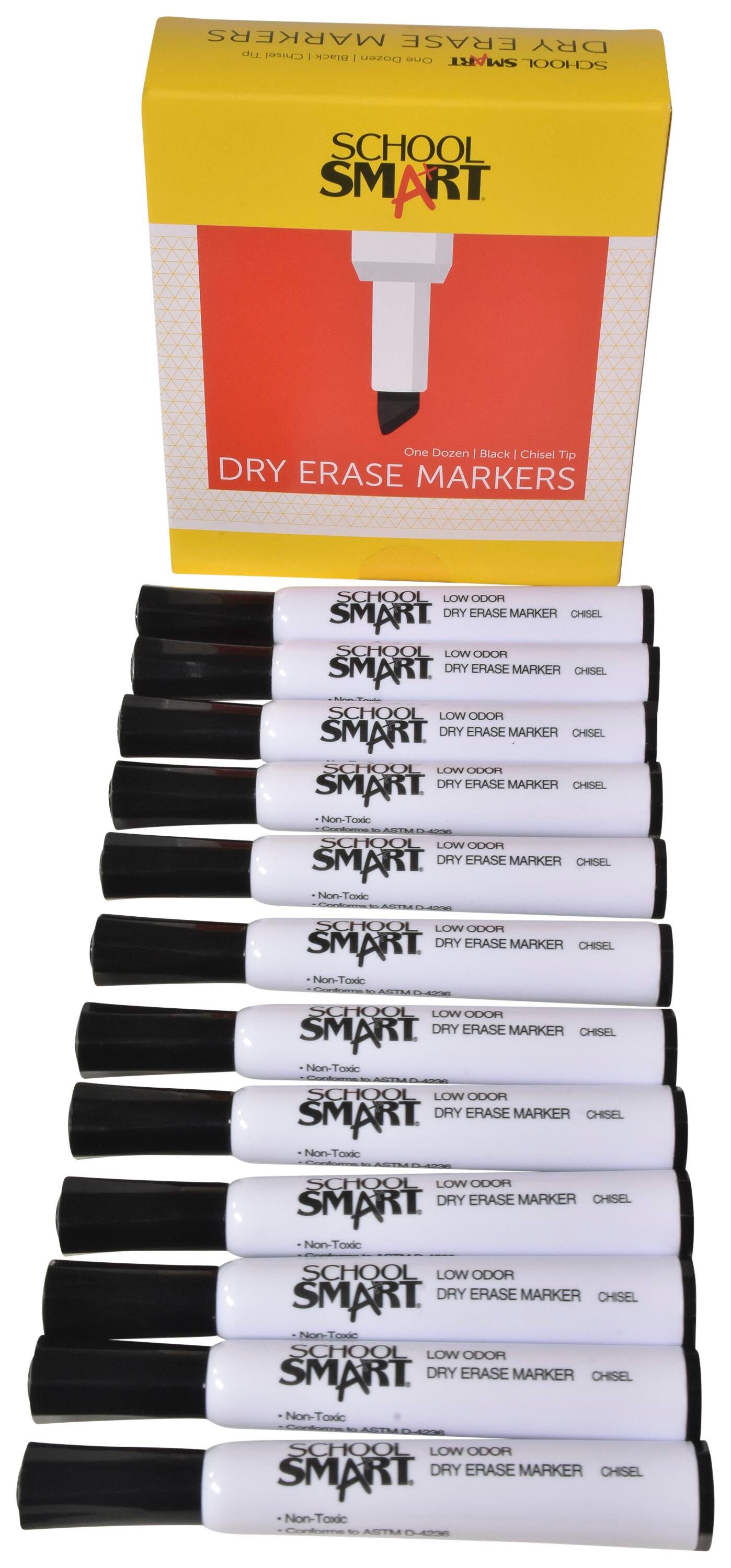 School Smart Dry Erase Markers, Chisel Tip, Low Odor, Black, Pack of 12 - image 4 of 5