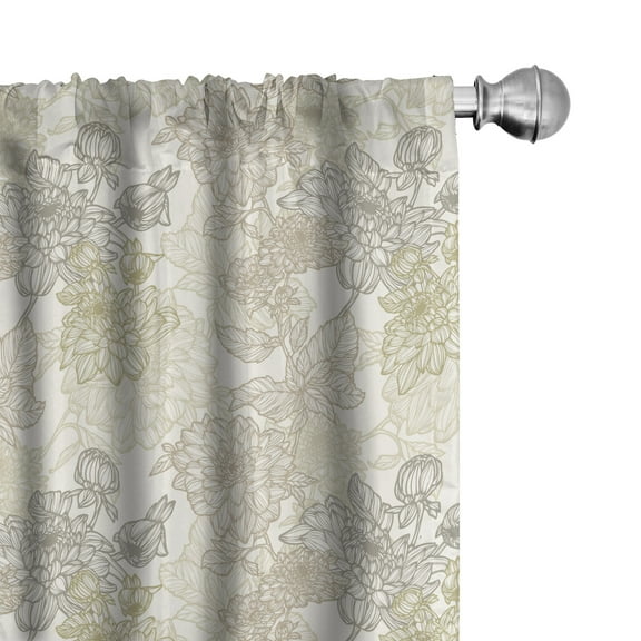 Ambesonne Vintage Curtains, Chrysanthemum Motifs, Pair of 28"x63", Taupe Beige