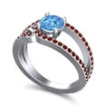 thumbnail image 2 of 2.50 Carat Shiny Round Cut Blue Topaz & Garnet Gemstone Wedding Ring for Women 18K White Gold Size 4.5 by Diamond-Capitals, 2 of 8
