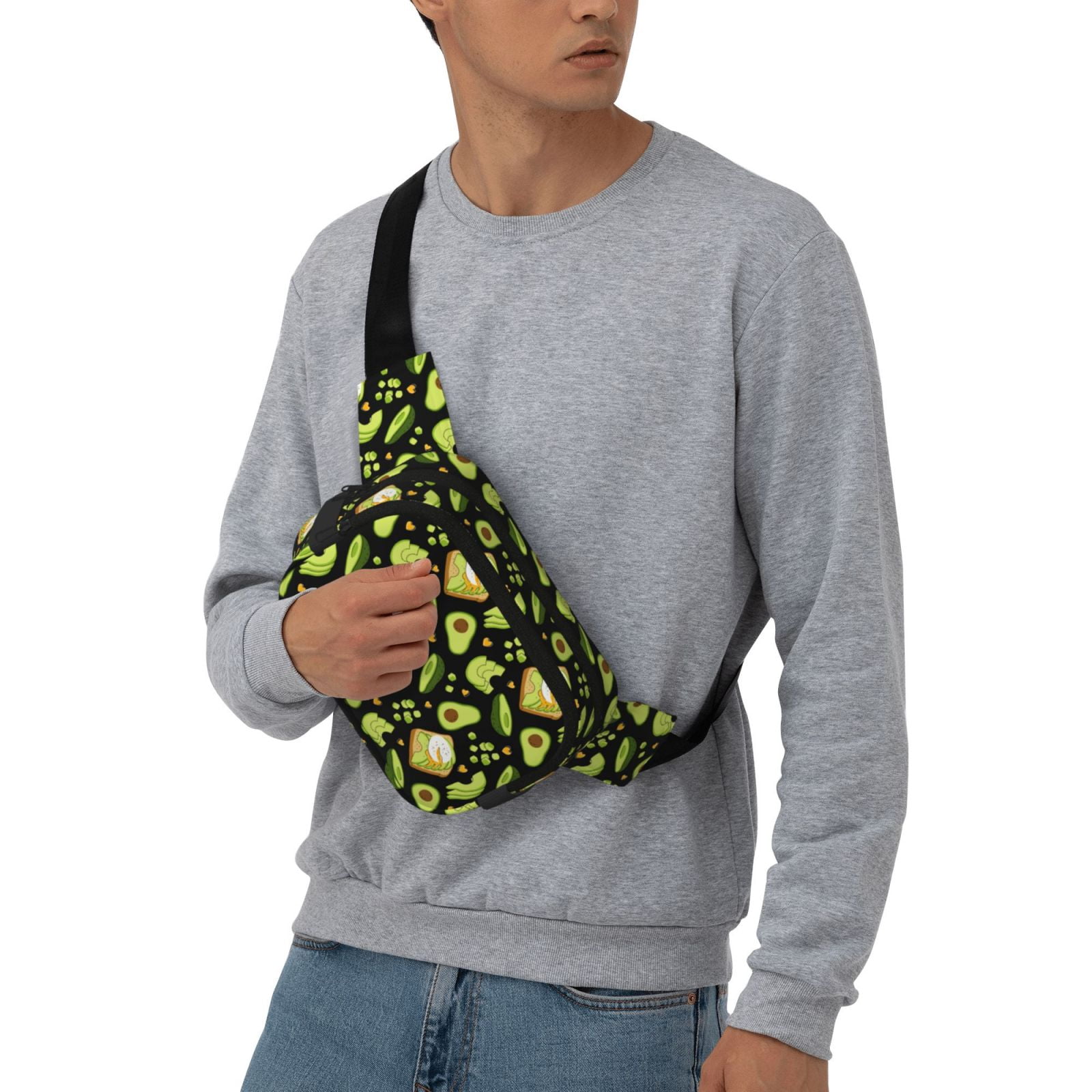 Fuzoiu Avocado Toast Print Unisex Square Double Layer Waist Bag,Crossbody Fanny Pack Travel Workout Accessory