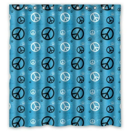 Hellodecor Blue Background World Peace Signs Shower Curtain