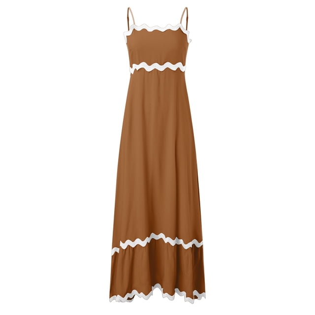 Women's Sleeveless A-Line Maxi Dress - Solid Color, Loose Fit, Polyester, Beach/Vacation, Sizes S-XL