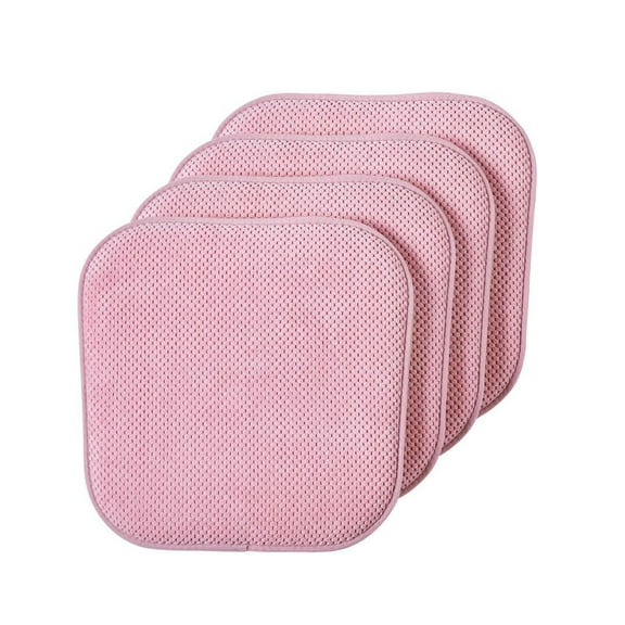 4 Pack Premium Memory Foam Non-Slip Ultra Soft Chenille Surface Chair Pad Cushions - Pink/Blush