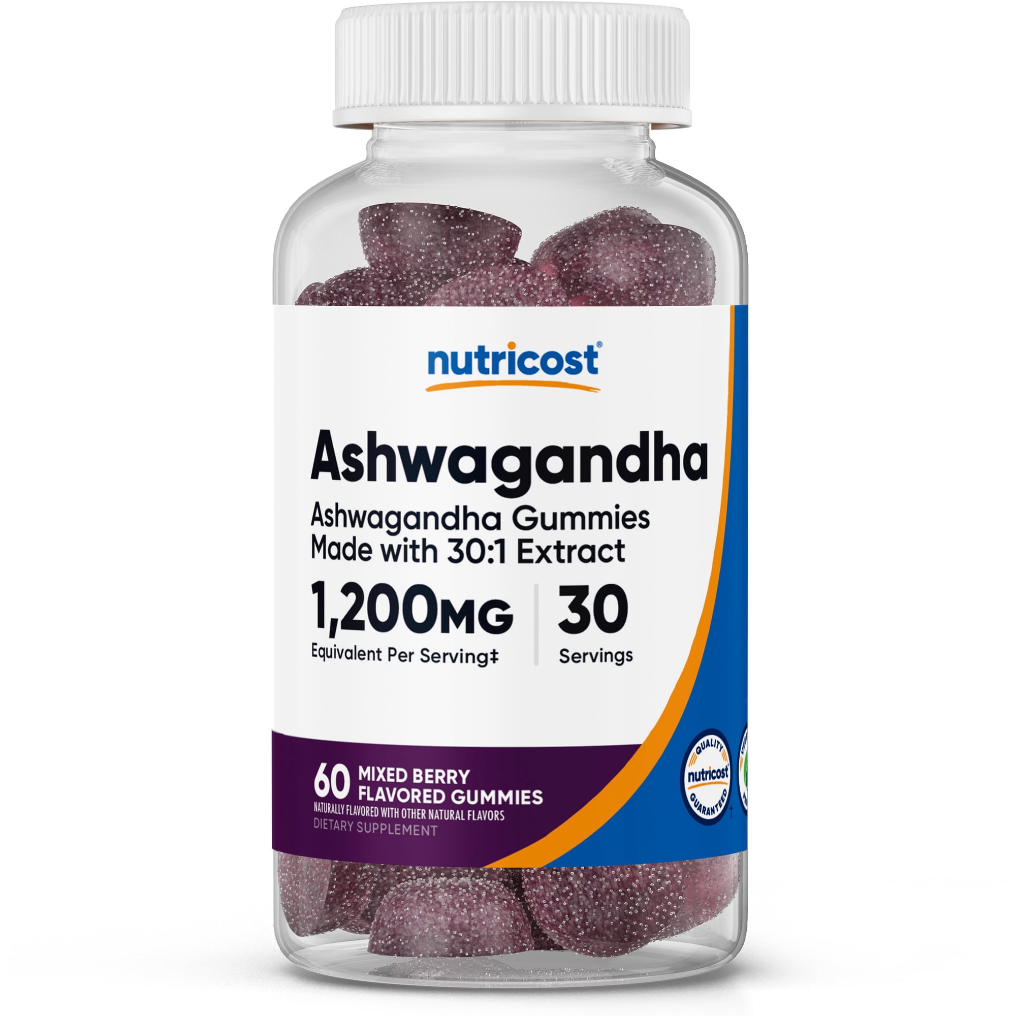 Nutricost Ashwagandha Supplement Gummies 1200mg Equivalent (Mixed Berry), 60 Gummies, 30 Servings