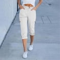 thumbnail image 6 of Women's Cargo Capri Pants High Waisted Relaxed Fit Casual Summer Cropped Trousers Elastic Knit Loose Cuffed Hem White, 6 of 7