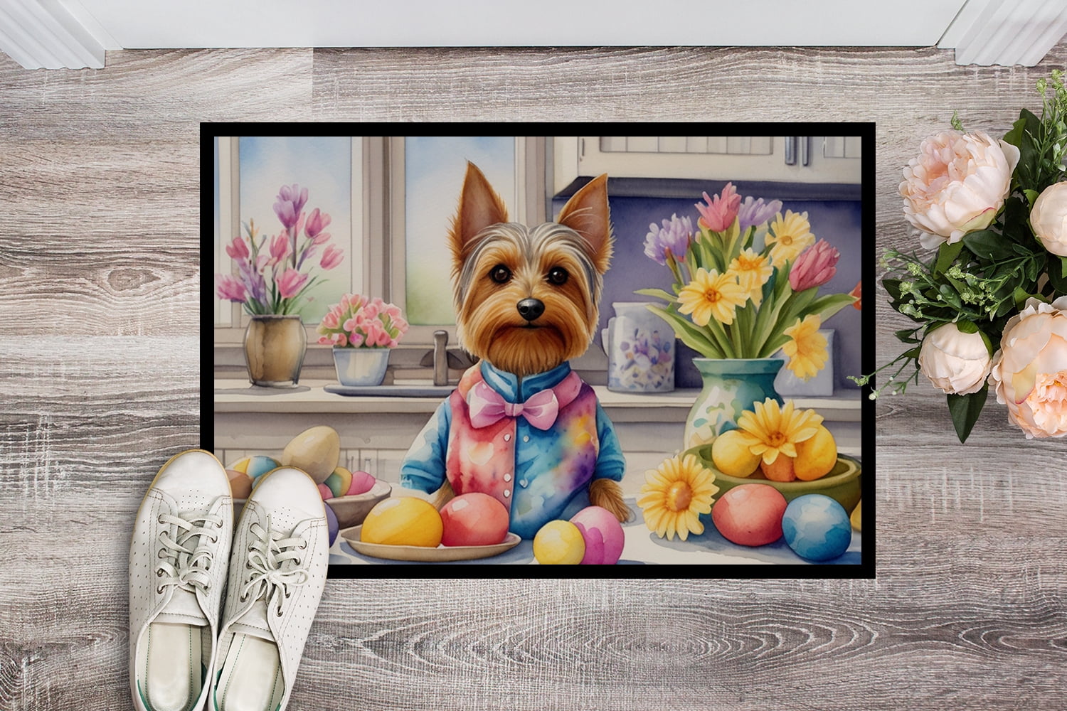 Decorating Easter Silky Terrier Doormat 27 in x 18 in