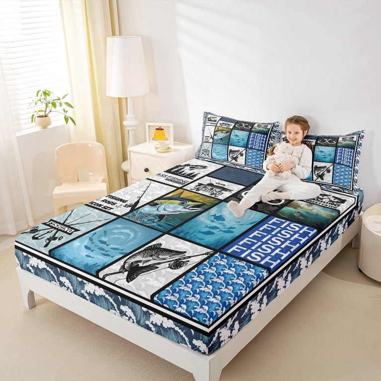 Manfei Hunting and Fishing Twin Sheet Sets for Kids, Rustic Pink 