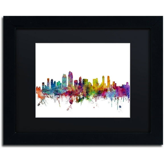 Trademark Fine Art 'San Diego California Skyline' Canvas Art by Michael Tompsett, Black Matte, Black Frame